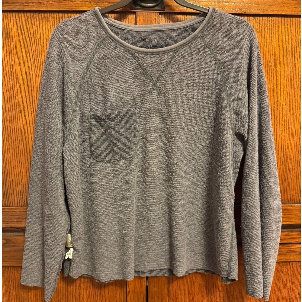 Outerknown Lowtide Crew Long Sleeve Raglan Shirt L Pocket French Terry Coastal - Picture 2 of 7